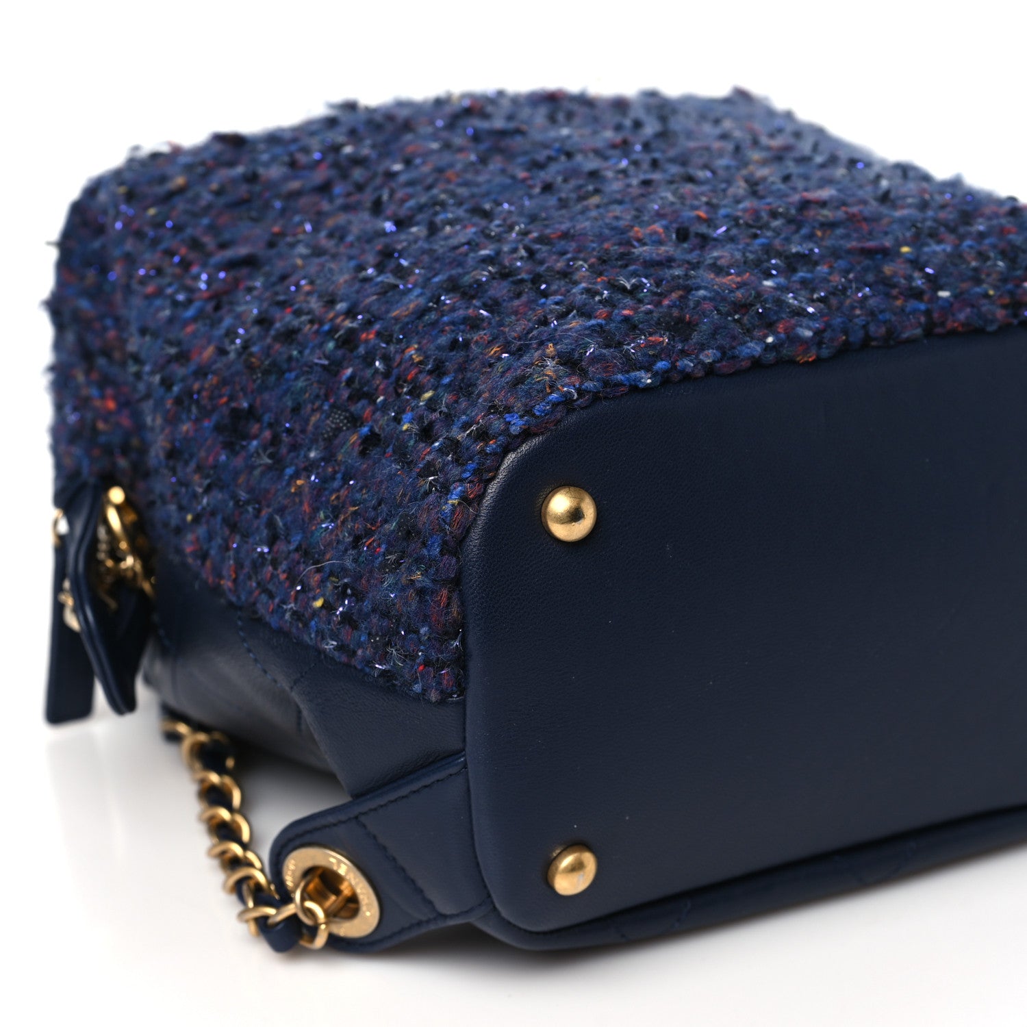 Chanel Tweed Calfskin Stitched Frame Backpack Navy 9 of 10