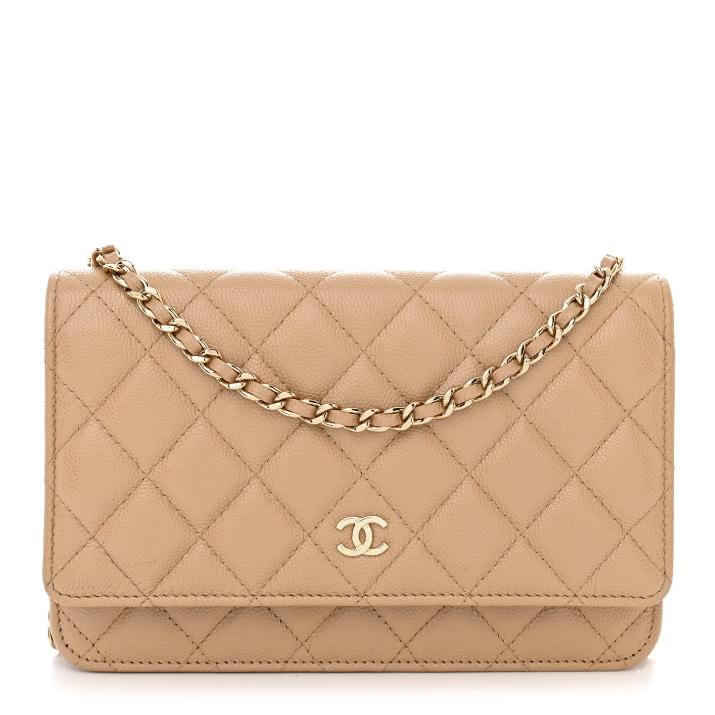 Caviar Quilted Wallet On Chain WOC Beige