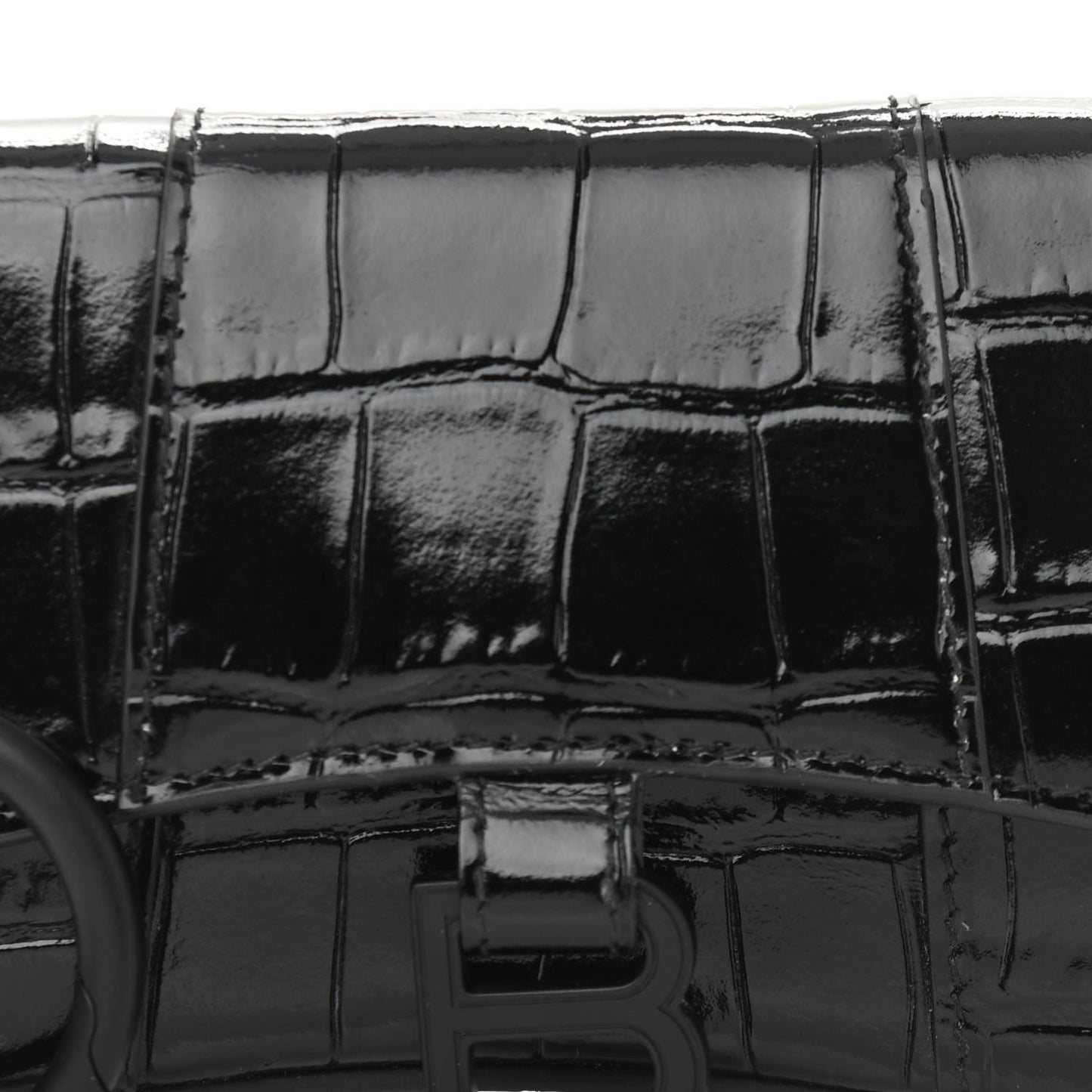 Shiny Calfskin Monochrome Crocodile Embossed Hourglass Chain Cardholder Black
