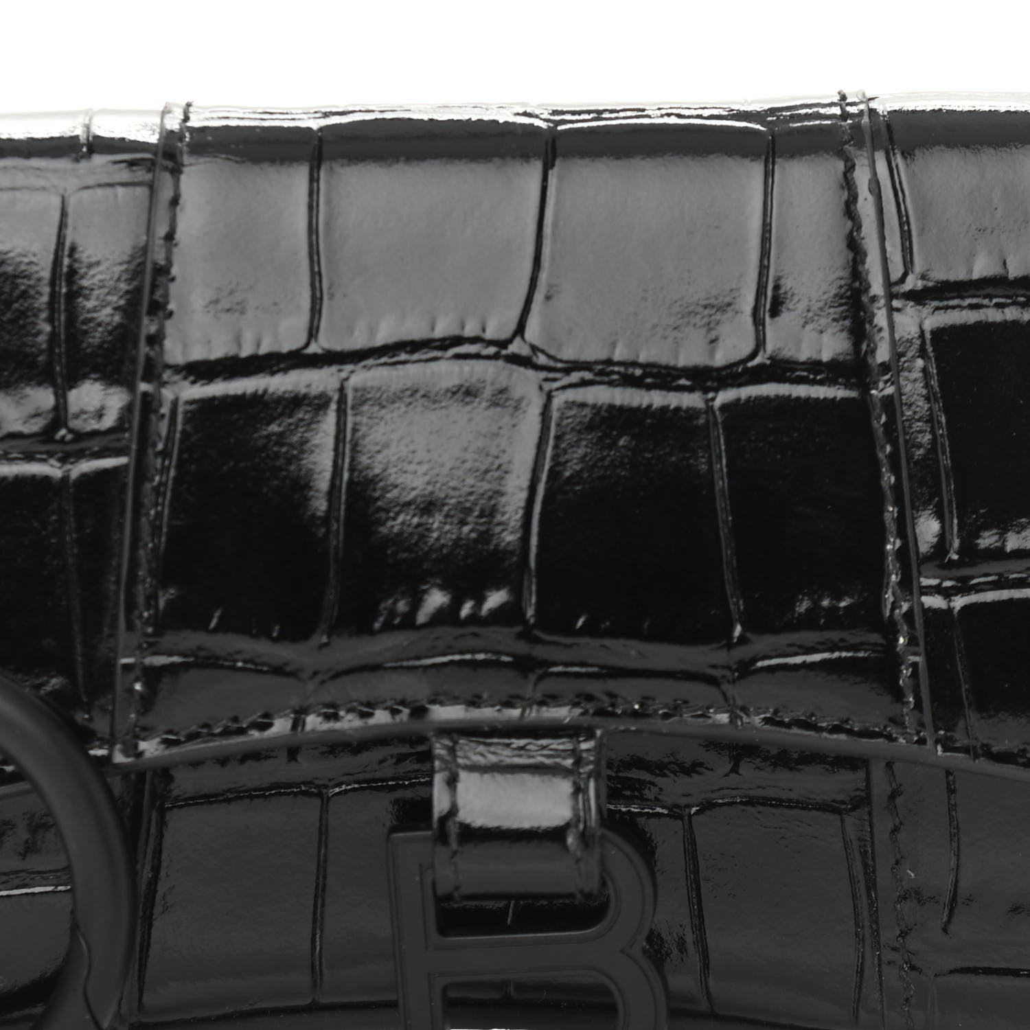 Balenciaga Shiny Calfskin Monochrome Crocodile Embossed Hourglass Chain Cardholder Black 9 of 13