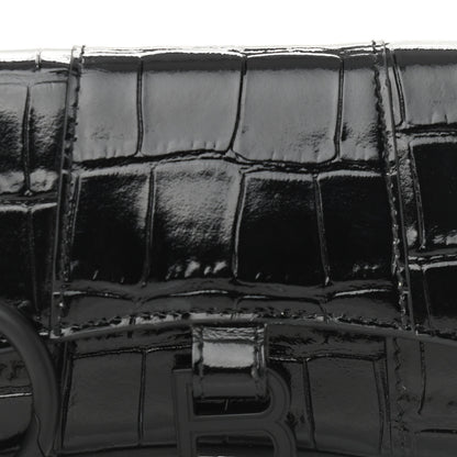 Balenciaga Shiny Calfskin Monochrome Crocodile Embossed Hourglass Chain Cardholder Black 9 of 13