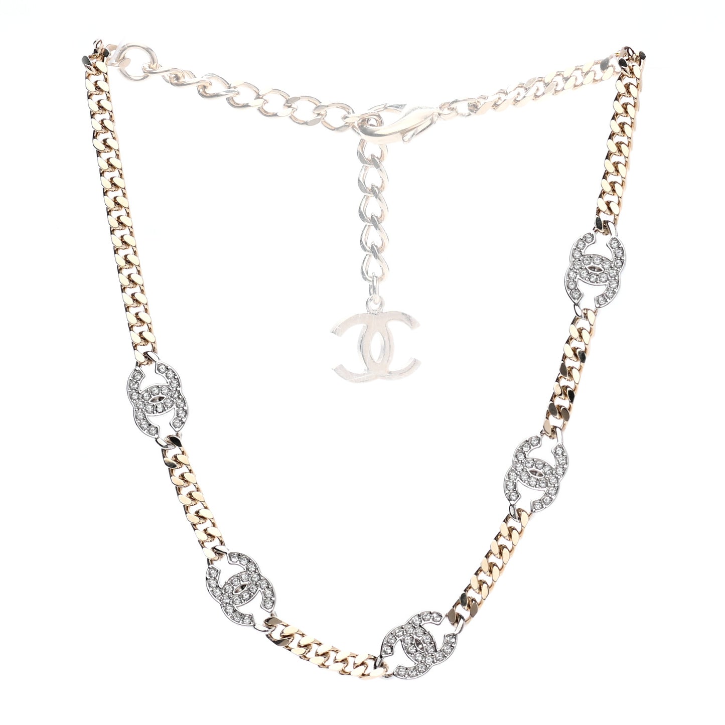 Crystal Chain CC Link Choker Gold Silver