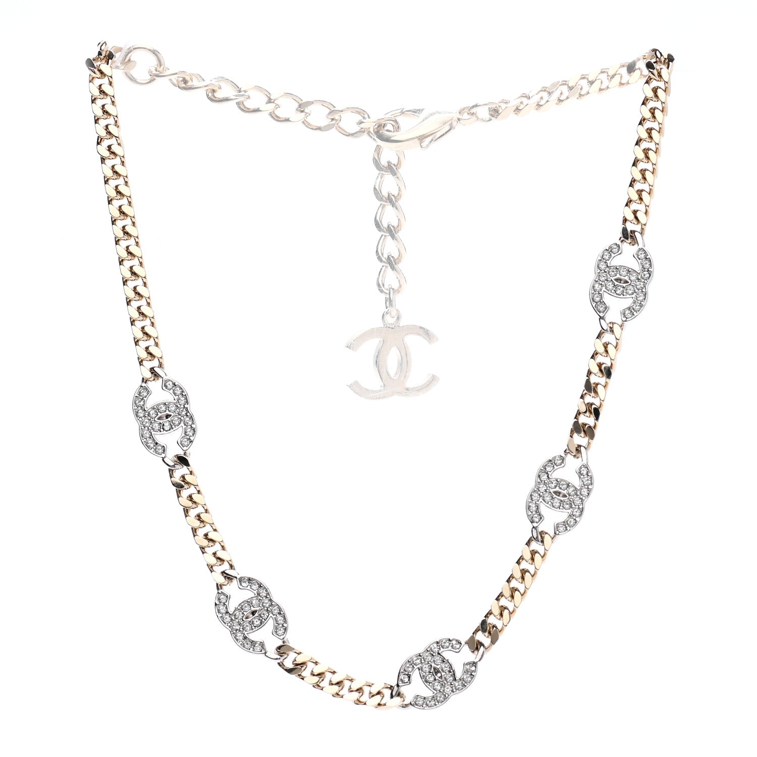 Chanel Crystal Chain CC Link Choker Gold Silver 3 of 7