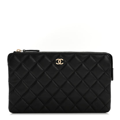 Chanel Lambskin Quilted Large Zipped Clutch Black 1 of 8
