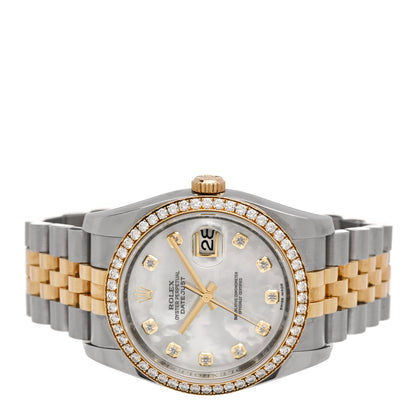 Rolex Stainless Steel 18K Yellow Gold Diamond Mother of Pearl 36mm Oyster Perpetual Datejust Watch 116243 2 of 5