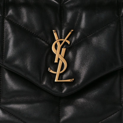 Saint Laurent Lambskin Quilted Medium Loulou Puffer Monogram Chain Satchel Black 9 of 12