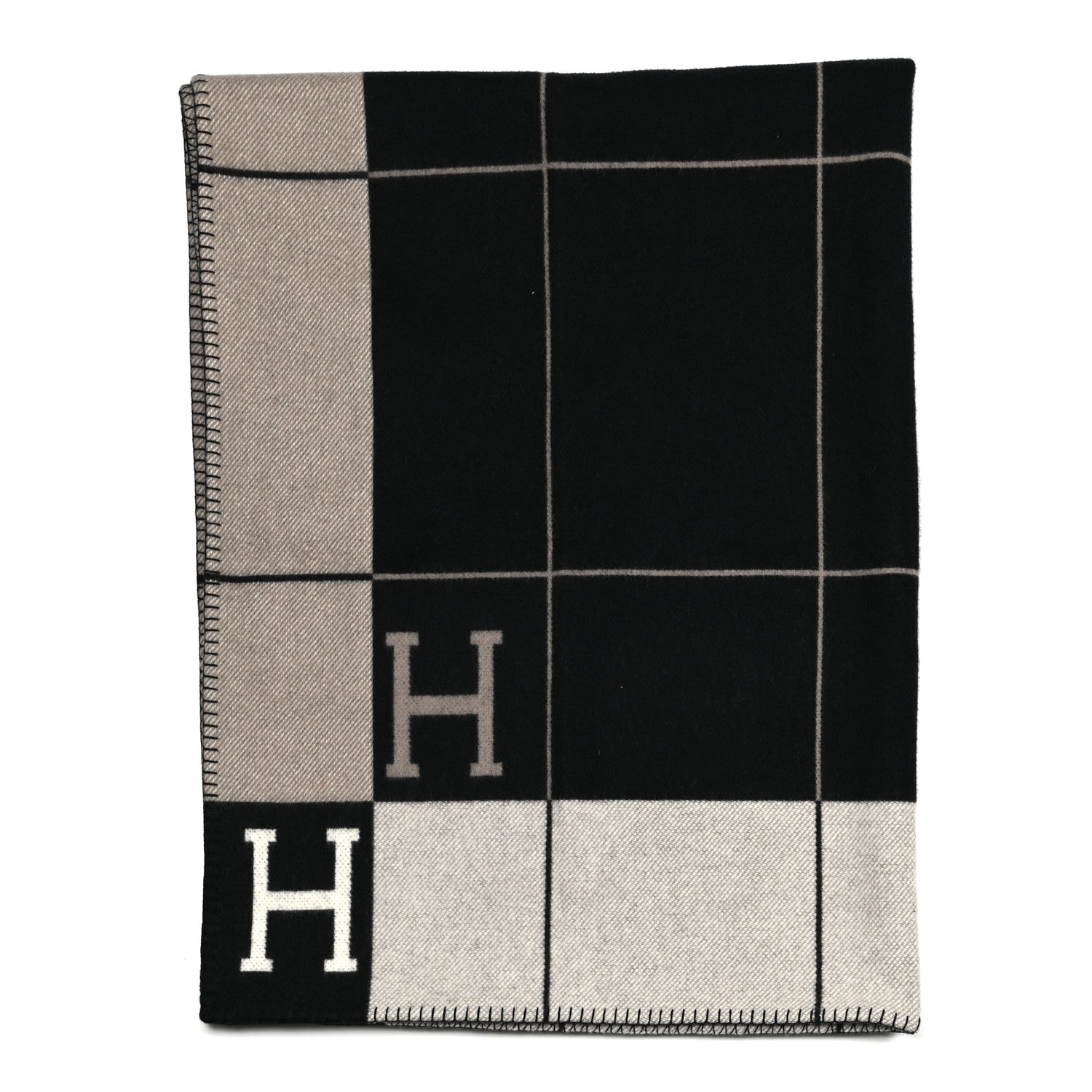 Hermes Wool Cashmere Avalon III Blanket Ecru Gris Fonce 3 of 4