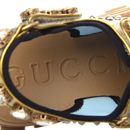 Gucci Silk Calfskin Mesh Crystal Embellished Studded Womens Aguru Sandals 39 Gold 8 of 11