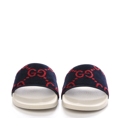 Gucci Terry Cloth GG Monogram Slide Sandals 37 Blue Red 2 of 9