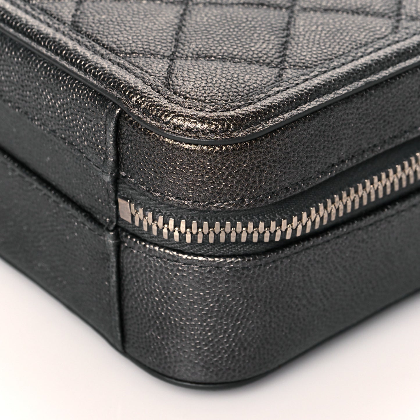 Caviar Quilted Small CC Filigree Vanity Case Dark Silver