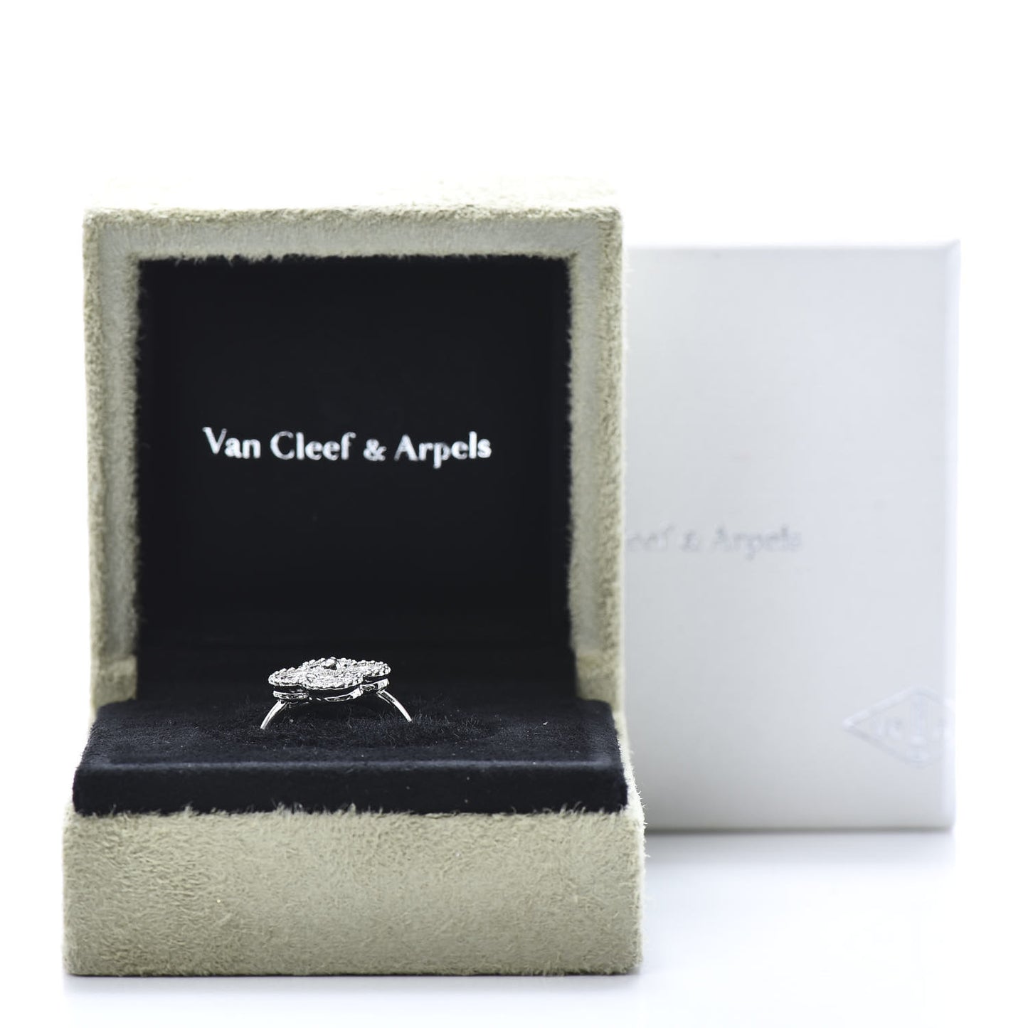 18K White Gold Diamond Vintage Alhambra Ring 51 5.75