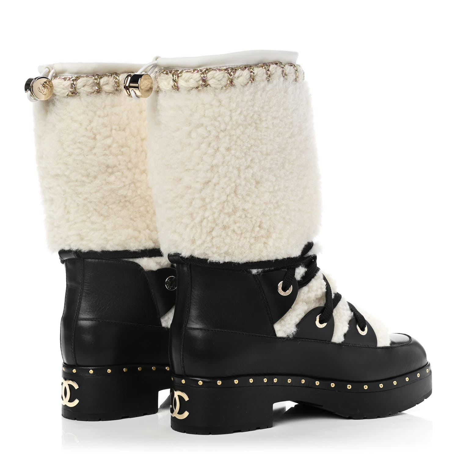 Chanel Shearling Chain Studded CC High Boot 36 Black 4 of 10