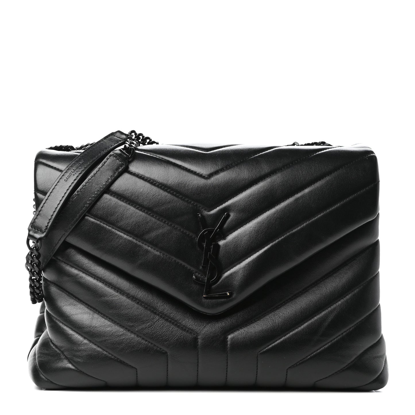 Calfskin Y Quilted Monogram Medium Loulou Chain Satchel Black