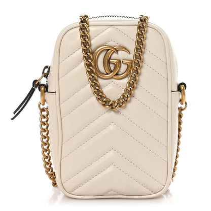 Gucci Calfskin Matelasse Mini GG Marmont Crossbody Bag White 1 of 10