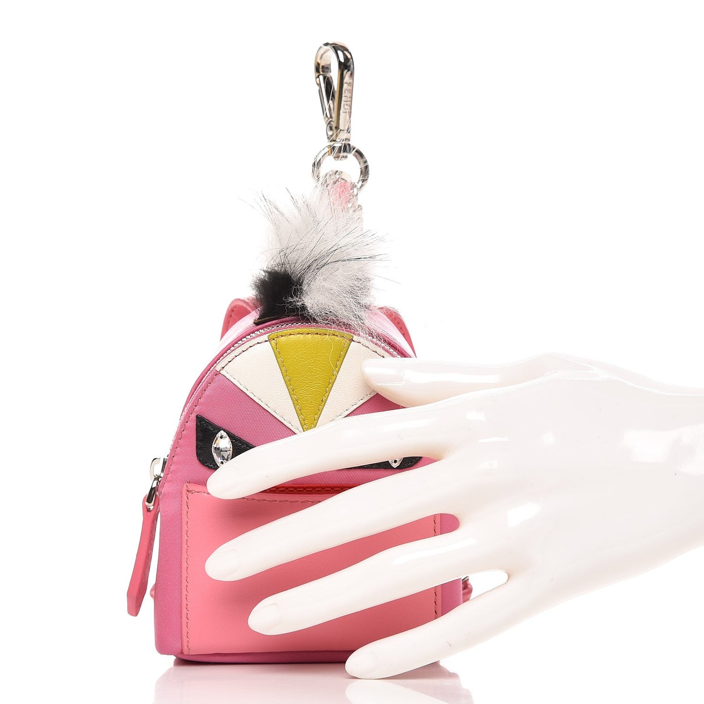 Nylon Shiny Nappa Nutria Fox Fur Monster Eyes Mini Backpack Charm Lollypop Rosa Fluo Multicolor