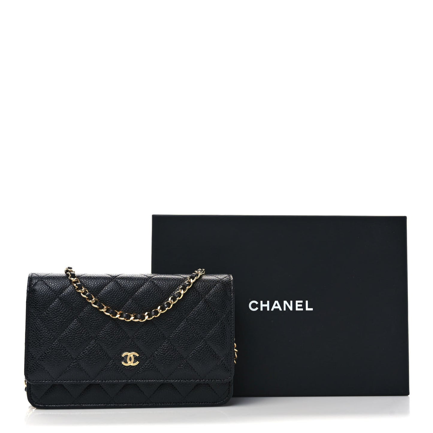 Caviar Quilted Wallet on Chain WOC Black