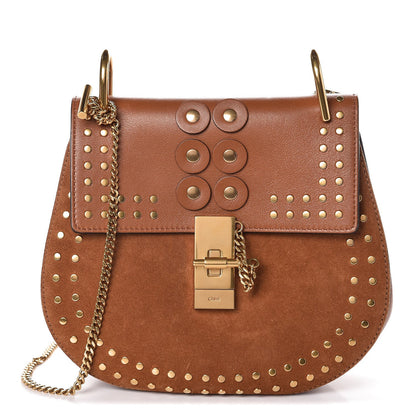 Chloe Suede Smooth Calfskin Studded Drew Shoulder Bag Caramel 1 of 10