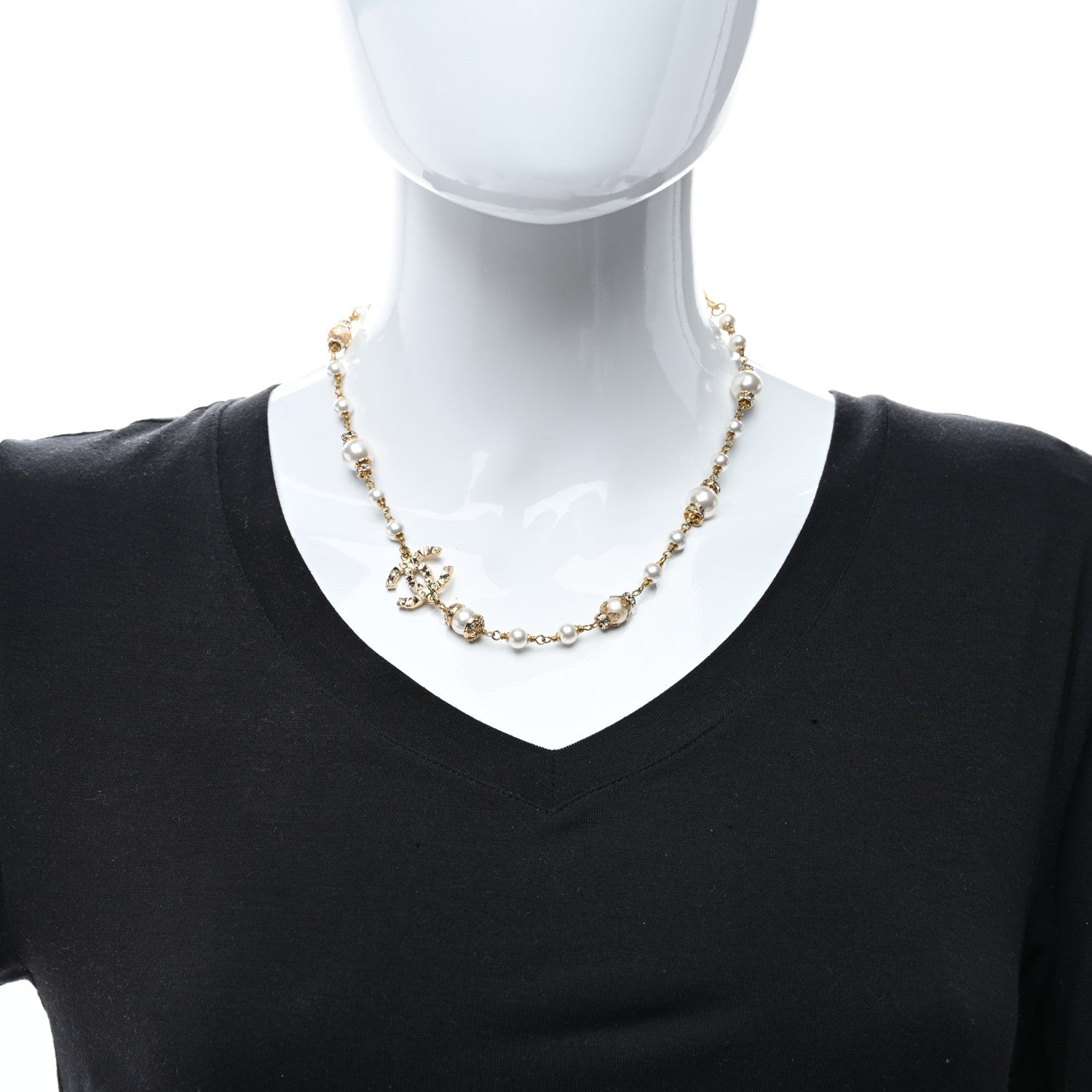 Chanel Pearl Crystal CC Necklace Gold 2 of 4