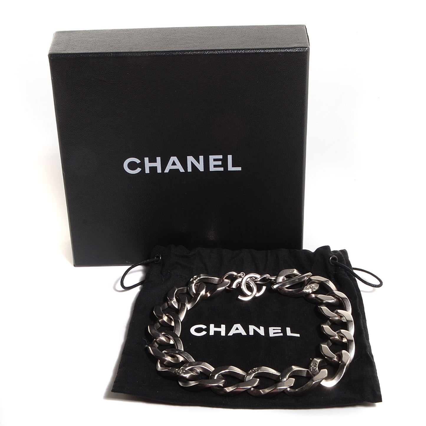 Crystal CC Chain Link Choker Necklace Silver