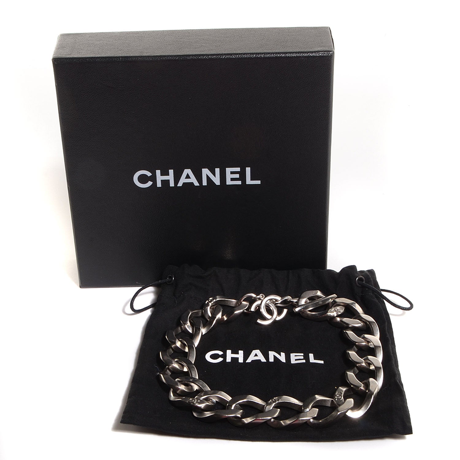 Chanel Crystal CC Chain Link Choker Necklace Silver 5 of 5