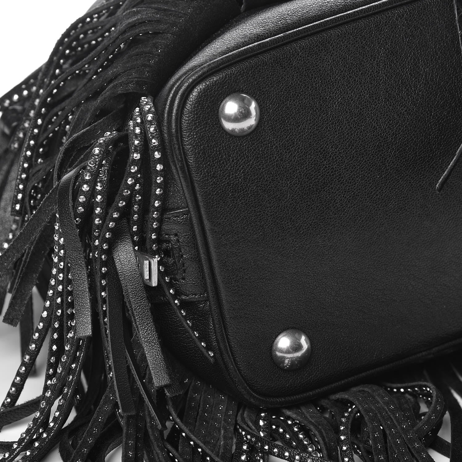 Saint Laurent Calfskin Studded Small Emmanuelle Fringe Bucket Bag Black 10 of 13