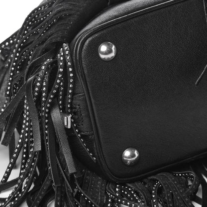 Saint Laurent Calfskin Studded Small Emmanuelle Fringe Bucket Bag Black 10 of 13