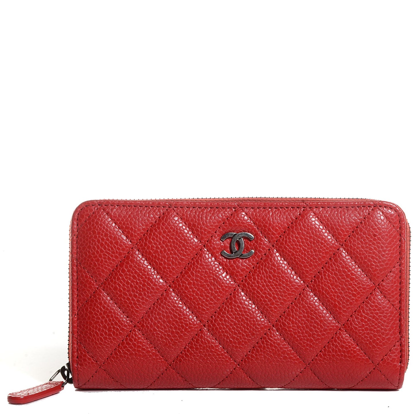 Caviar Quilted Small Zip Around Wallet Red