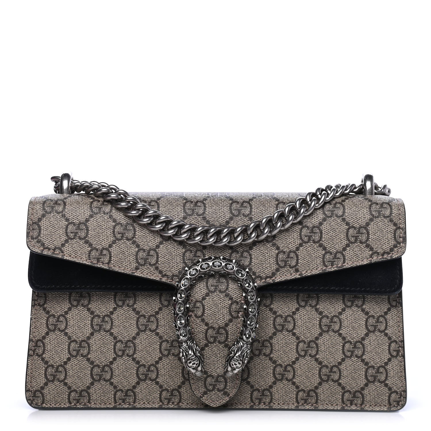 Gucci GG Supreme Monogram Suede Crystal Small Dionysus Shoulder Bag Beige Ebony Black 1 of 6