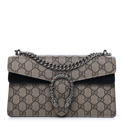 Gucci GG Supreme Monogram Suede Crystal Small Dionysus Shoulder Bag Beige Ebony Black 1 of 6