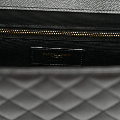 Saint Laurent Grain De Poudre Textured Mixed Matelasse Large Triquilt Monogram Satchel Black 6 of 10
