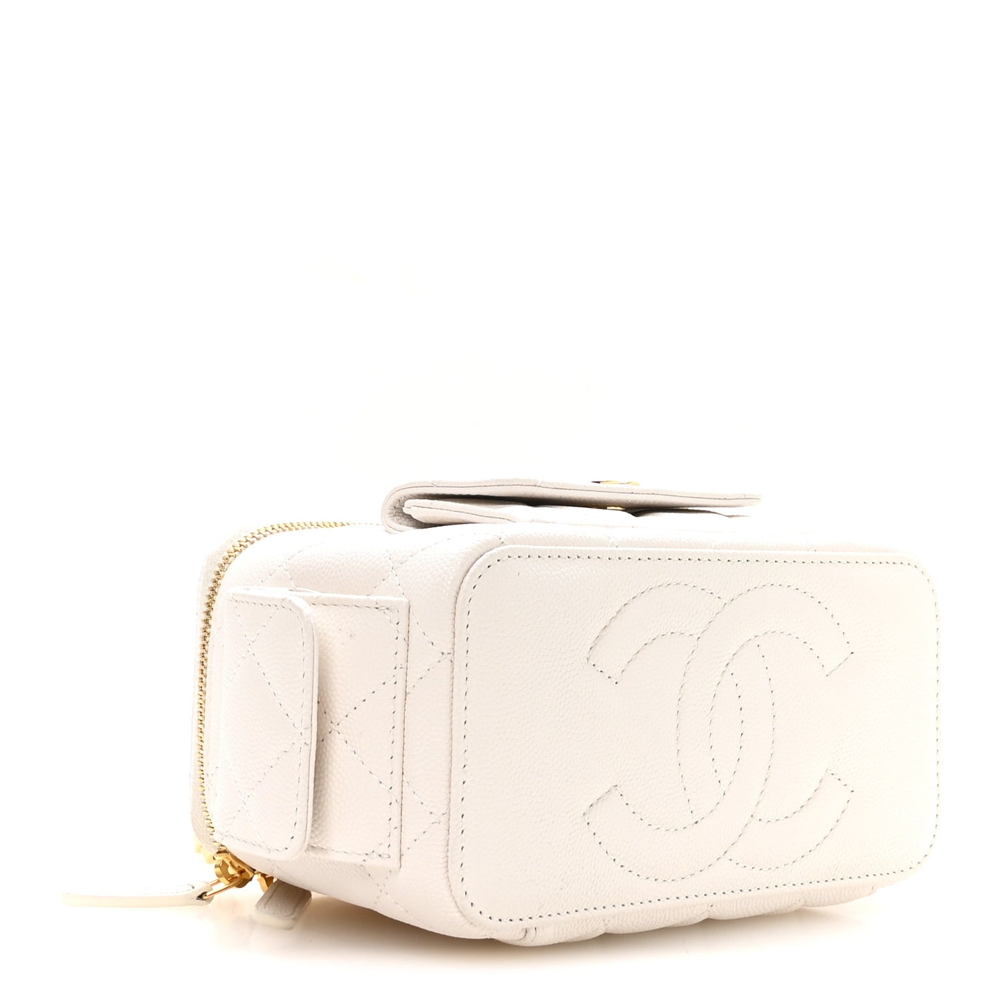 Caviar Quilted Polly Pocket East West Top Vanity With Chain White