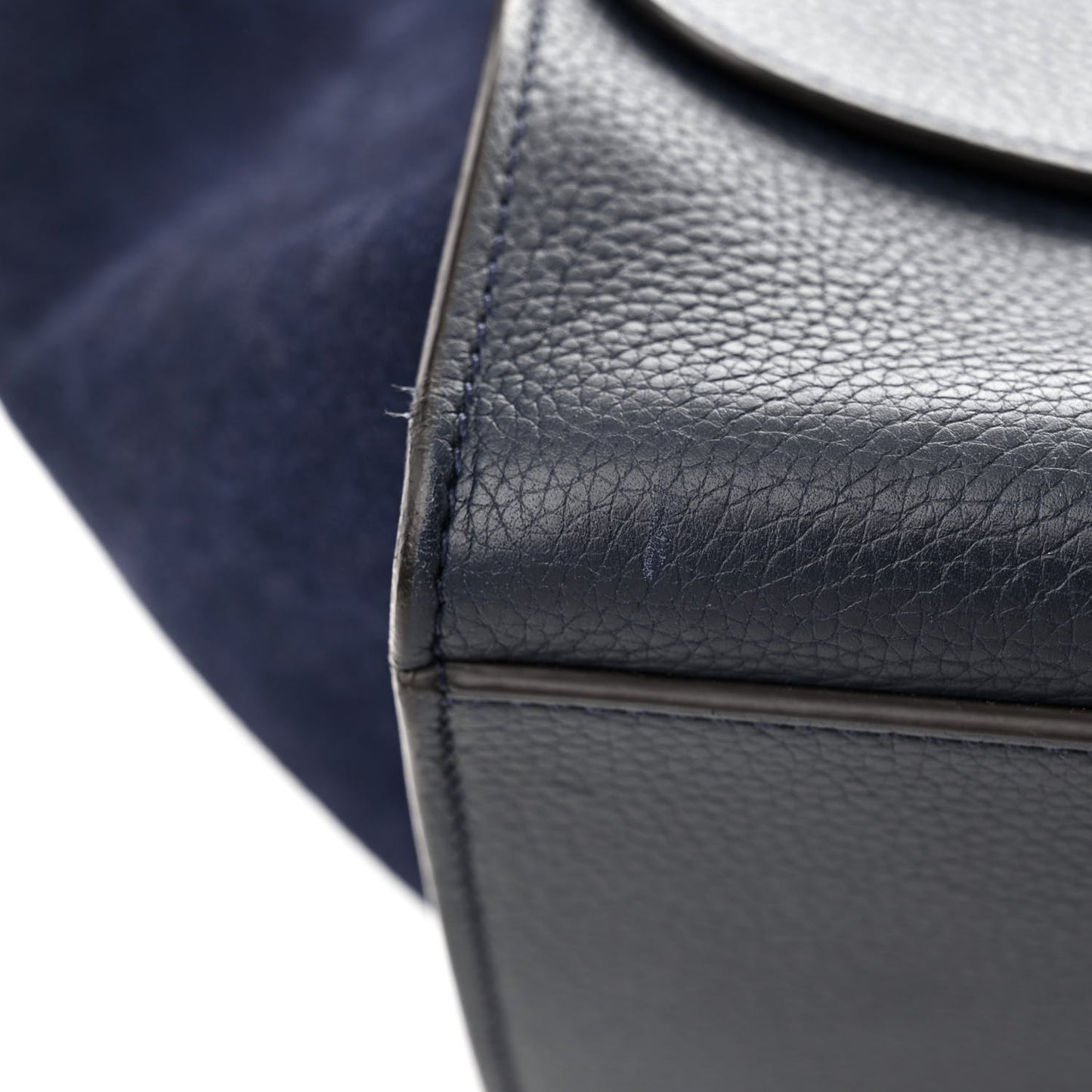 Drummed Calfskin Suede Medium Trapeze Navy Blue