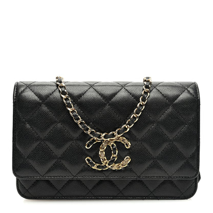Chanel Caviar Quilted French New Wave Chain CC Wallet On Chain WOC Black 1 of 11
