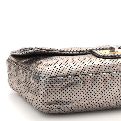 Chanel Metallic Crackled Calfskin Perforated Drill Flap Silver 9 of 10