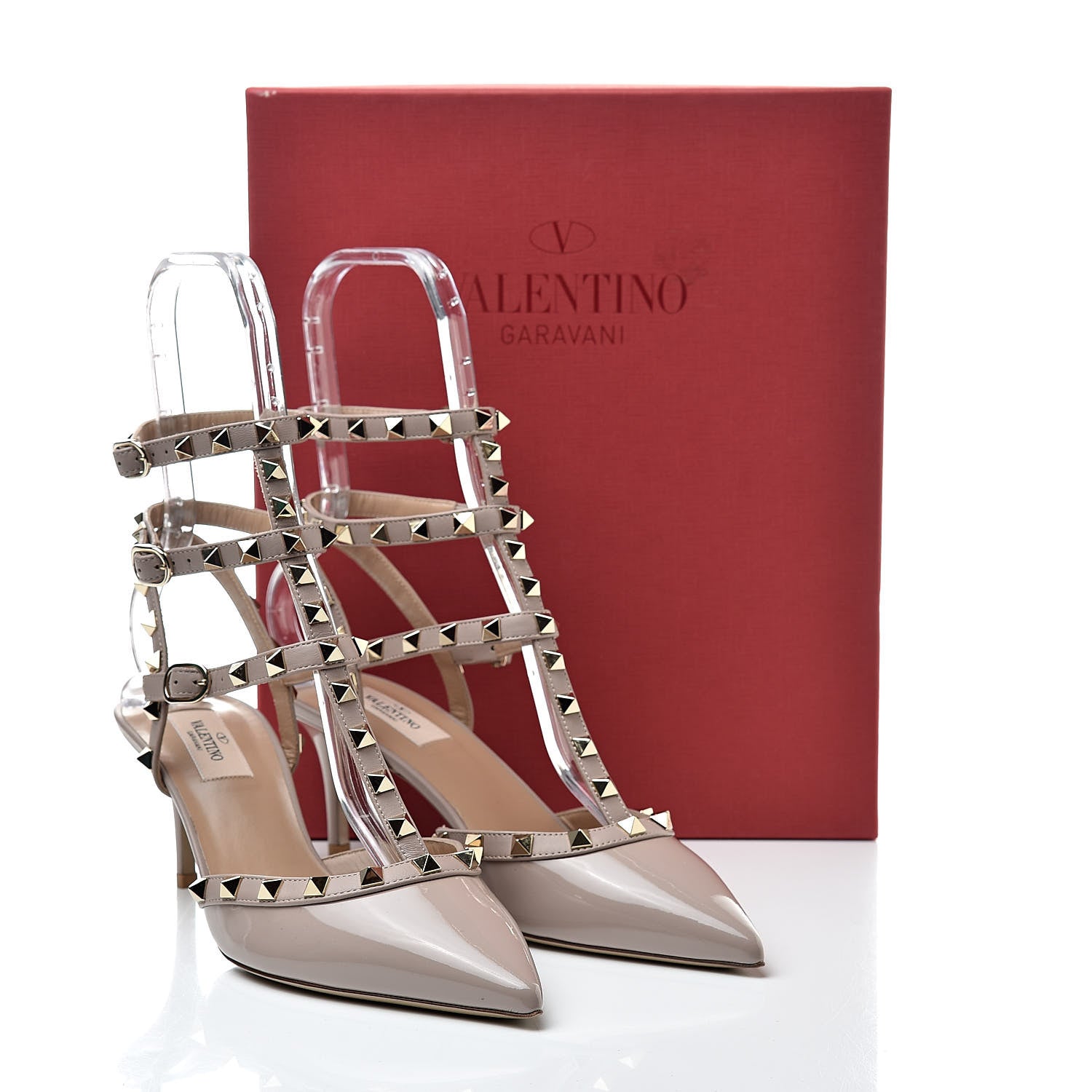 Valentino Garavani Patent Rockstud Ankle Strap Low Heel Pumps 40 Poudre 8 of 8