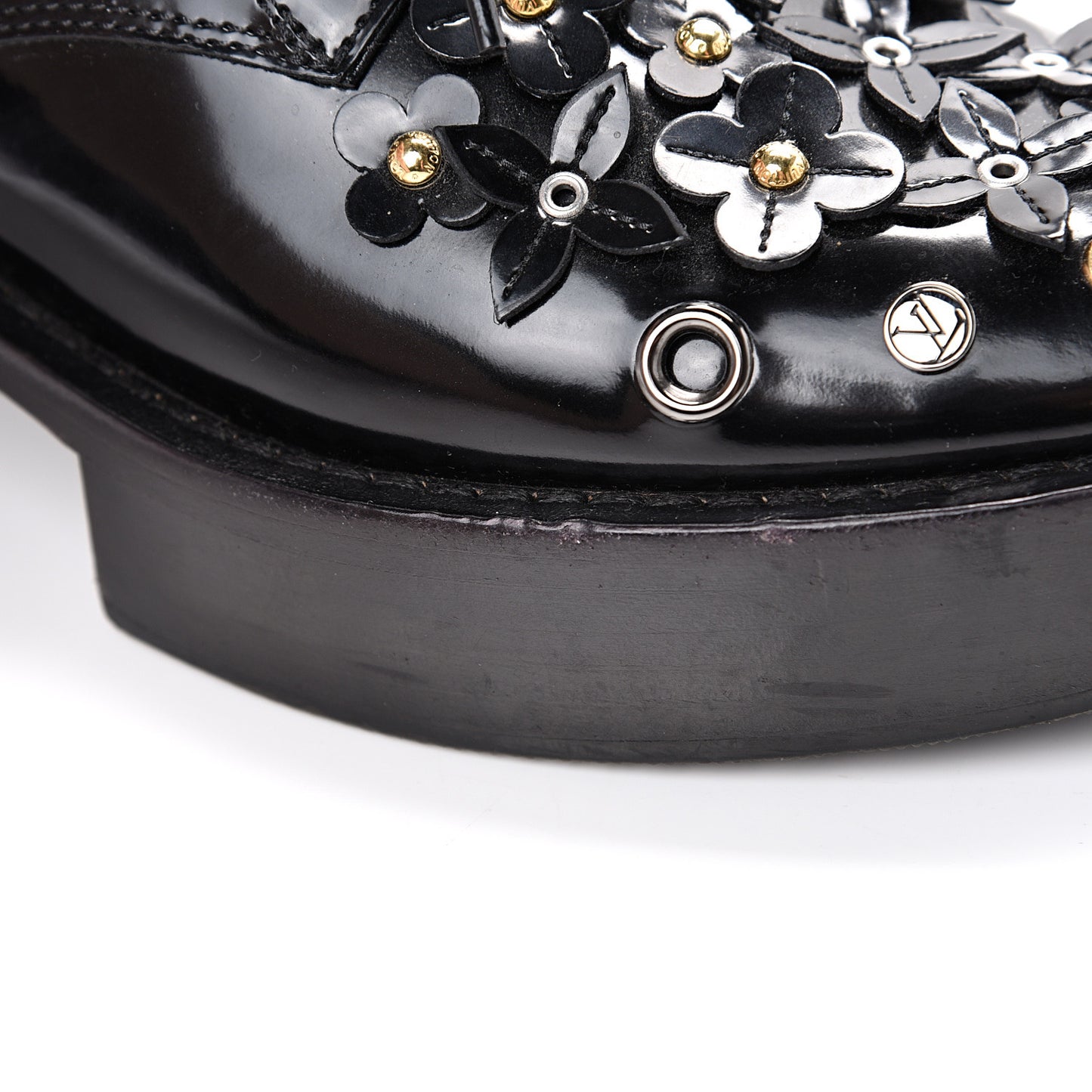 Patent Calfskin Blooms Flat Derby Platform Shoes 37 Black