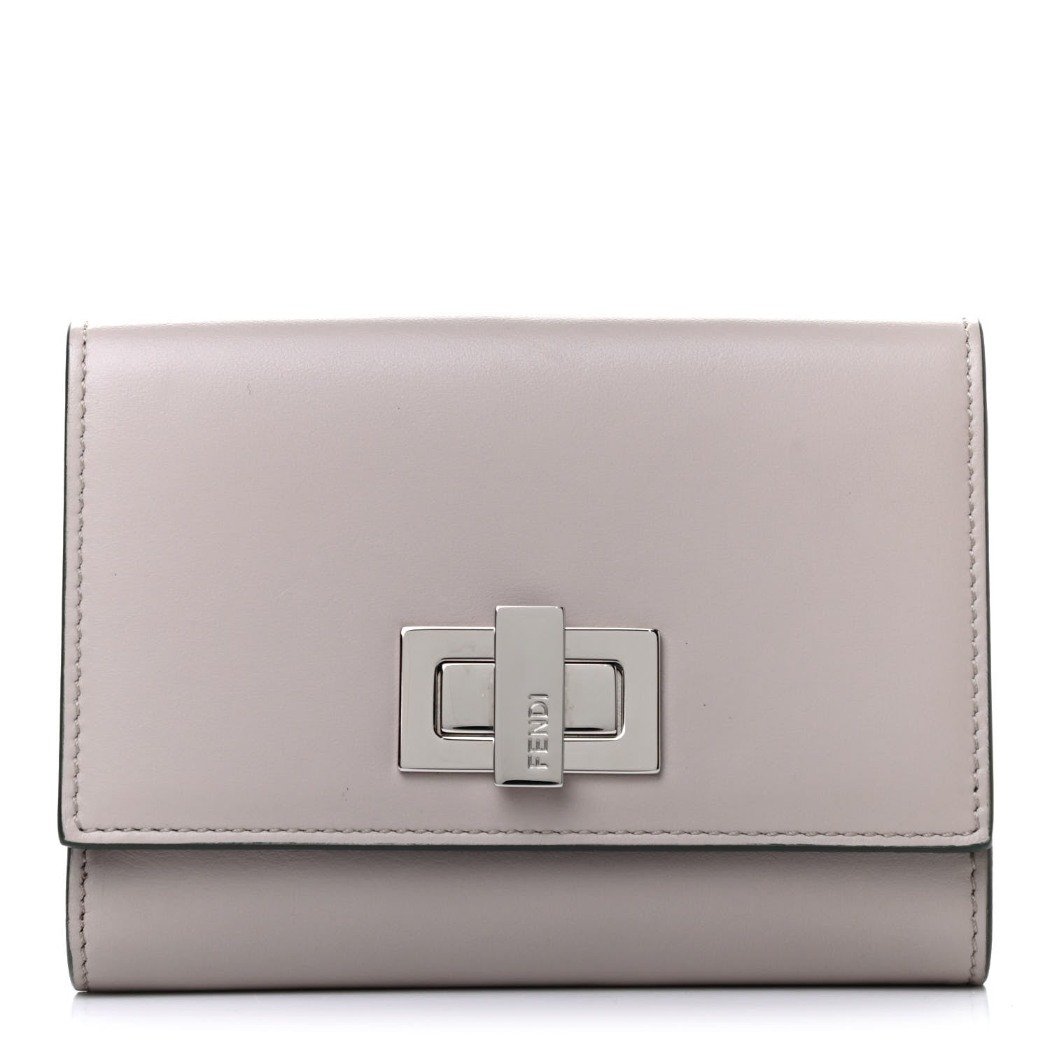 Fendi Vitello Century Bi-Color Peekaboo Compact Wallet Grigio Polvere Bordeaux 1 of 7