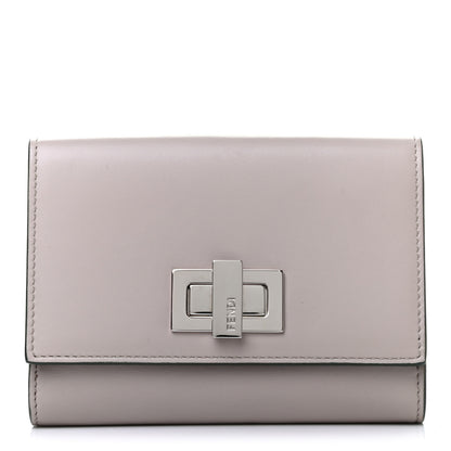 Fendi Vitello Century Bi-Color Peekaboo Compact Wallet Grigio Polvere Bordeaux 1 of 7