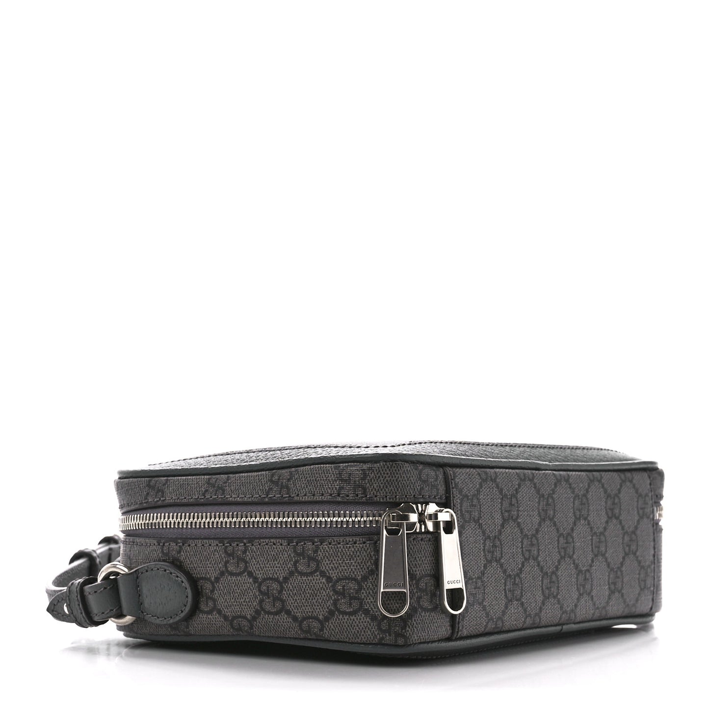 GG Supreme Monogram Textured Dollar Calfskin Small Ophidia Top Handle Shoulder Grey Black Graphite Grey