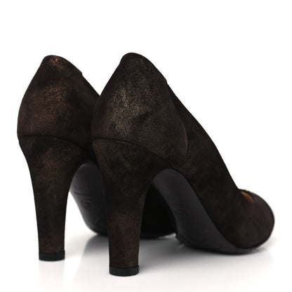 Chanel Coated Suede CC Cap Toe Pumps 38.5 Black Brown 5 of 9