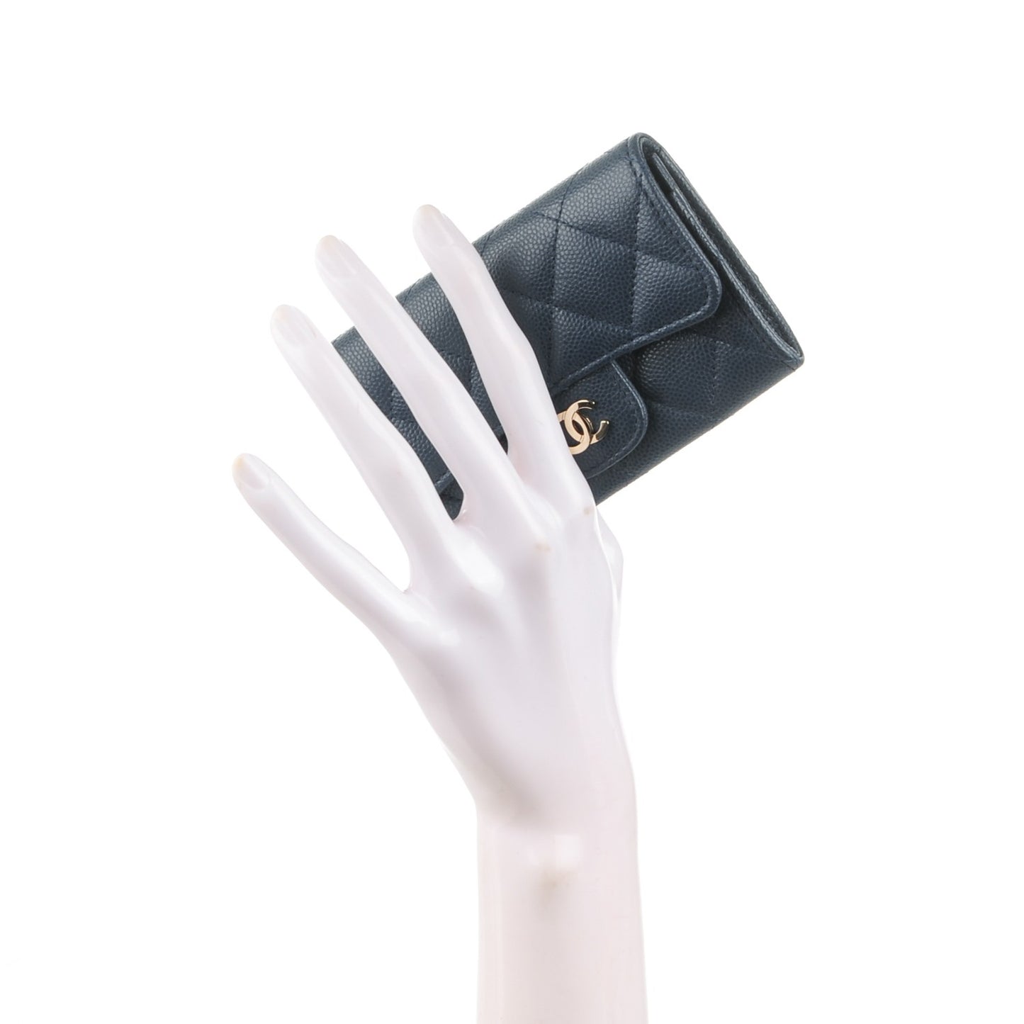 Caviar Quilted Card Holder Dark Blue