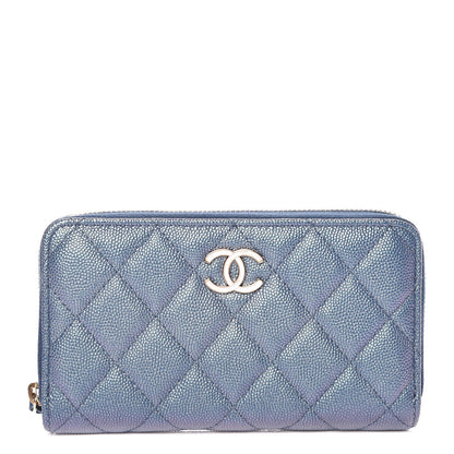 Chanel Iridescent Caviar Quilted Medium Zip Around Wallet Dark Blue 1 of 11