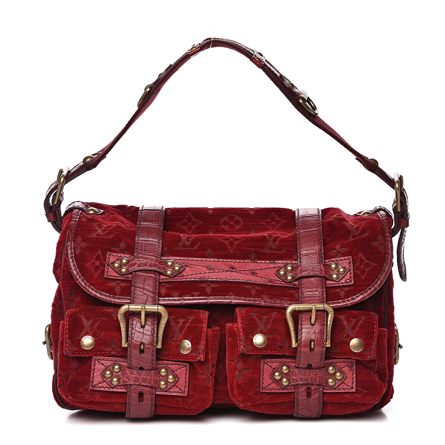 Monogram Velours Ostrich Clyde Red