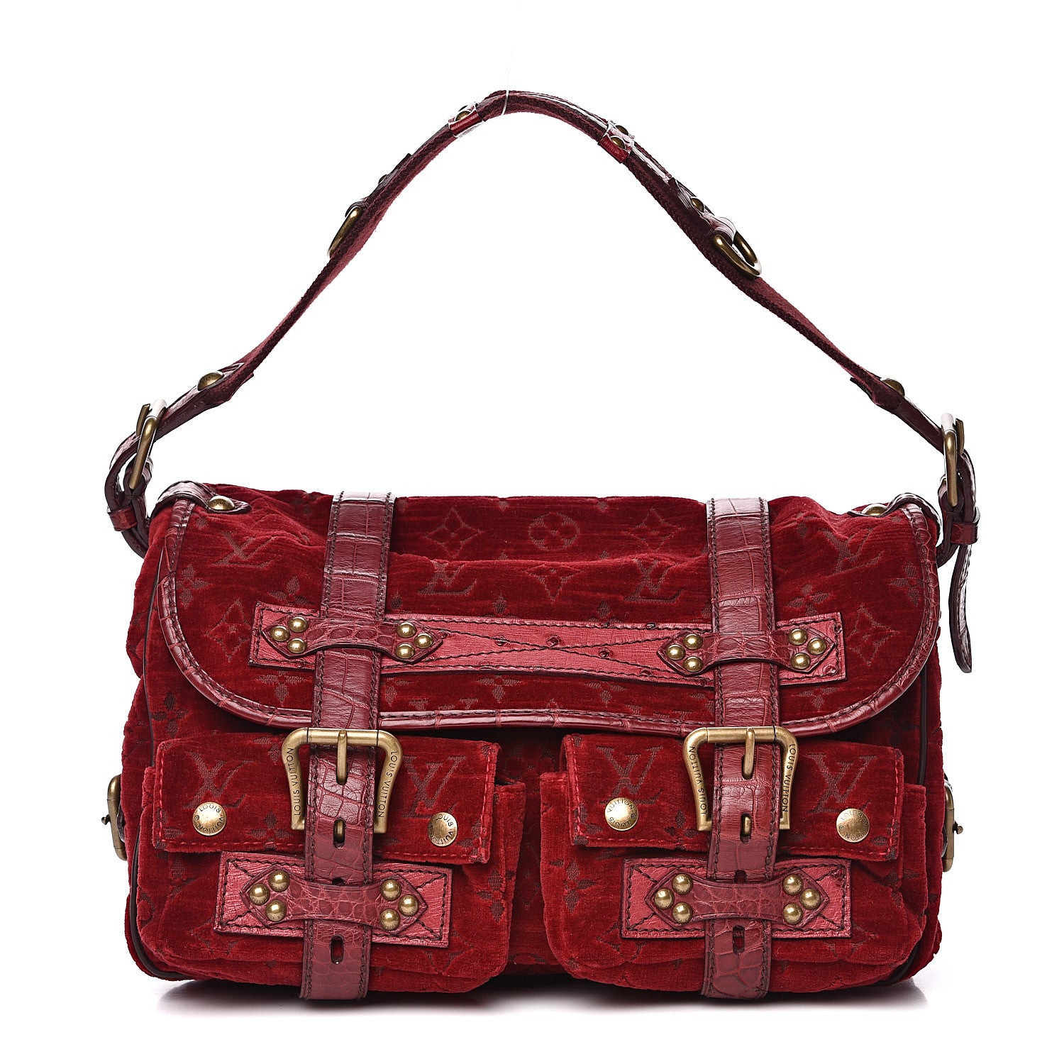 Louis Vuitton Monogram Velours Ostrich Clyde Red 1 of 13