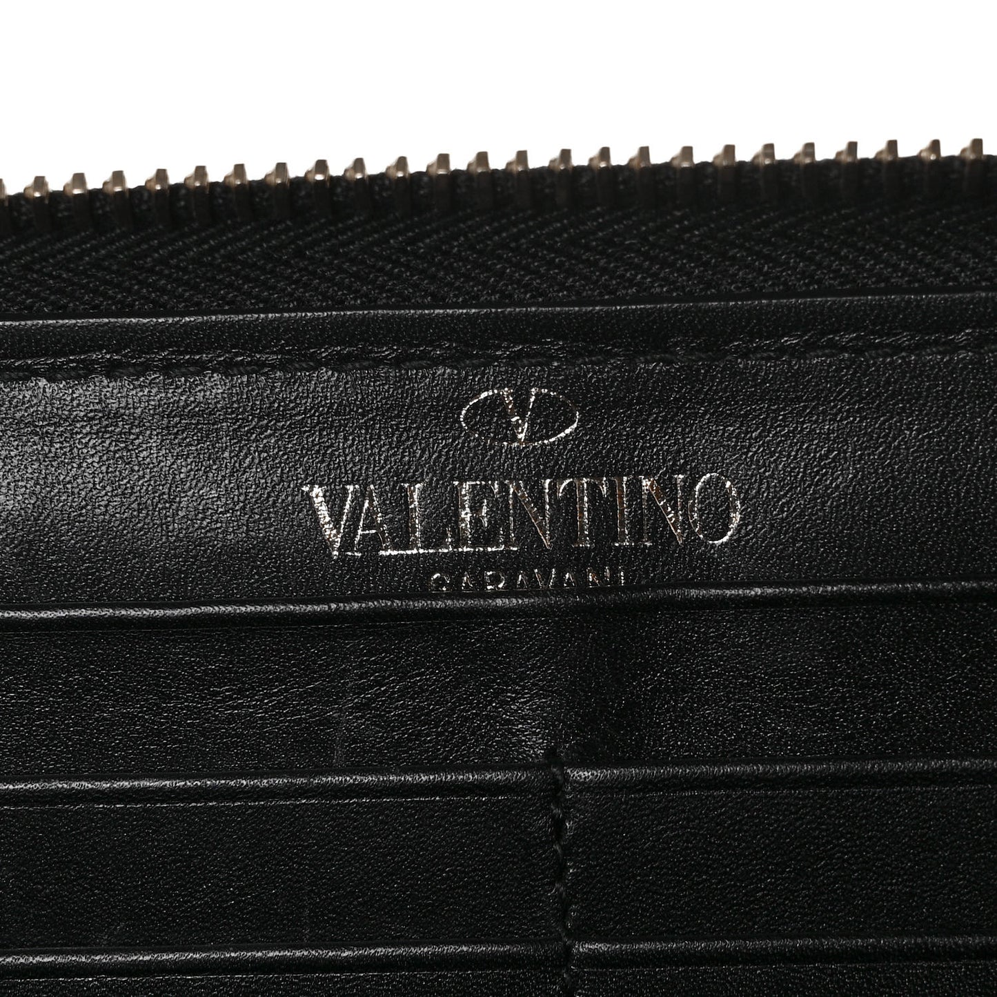 Calfskin Rockstud Zip Around Wallet Black