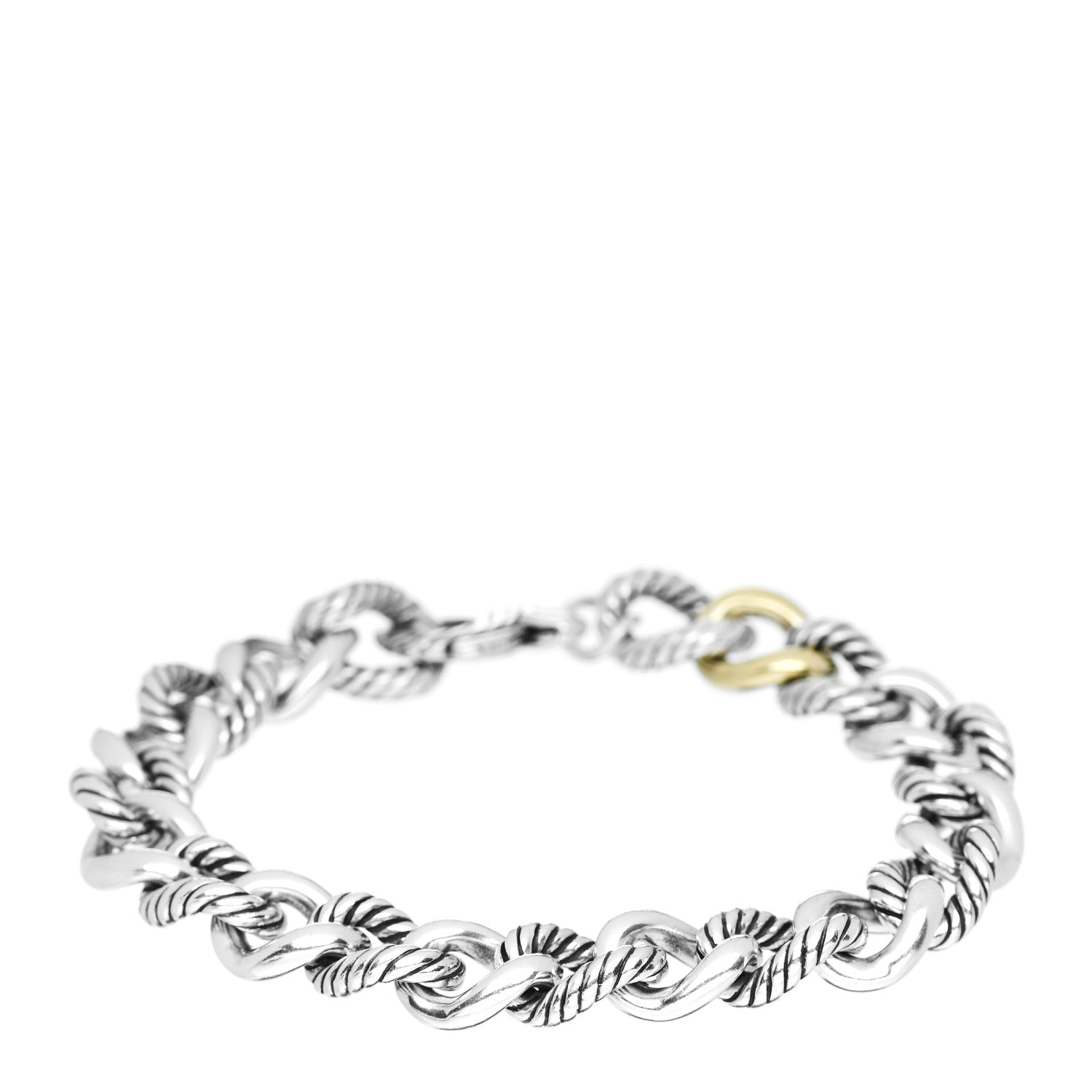 David Yurman Sterling Silver 18K Yellow Gold Curb Link Bracelet 1 of 4
