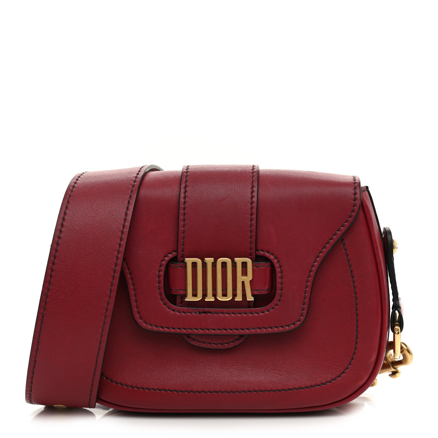 Christian Dior Calfskin D Fence Saddle Bag Black Red 2 of 13
