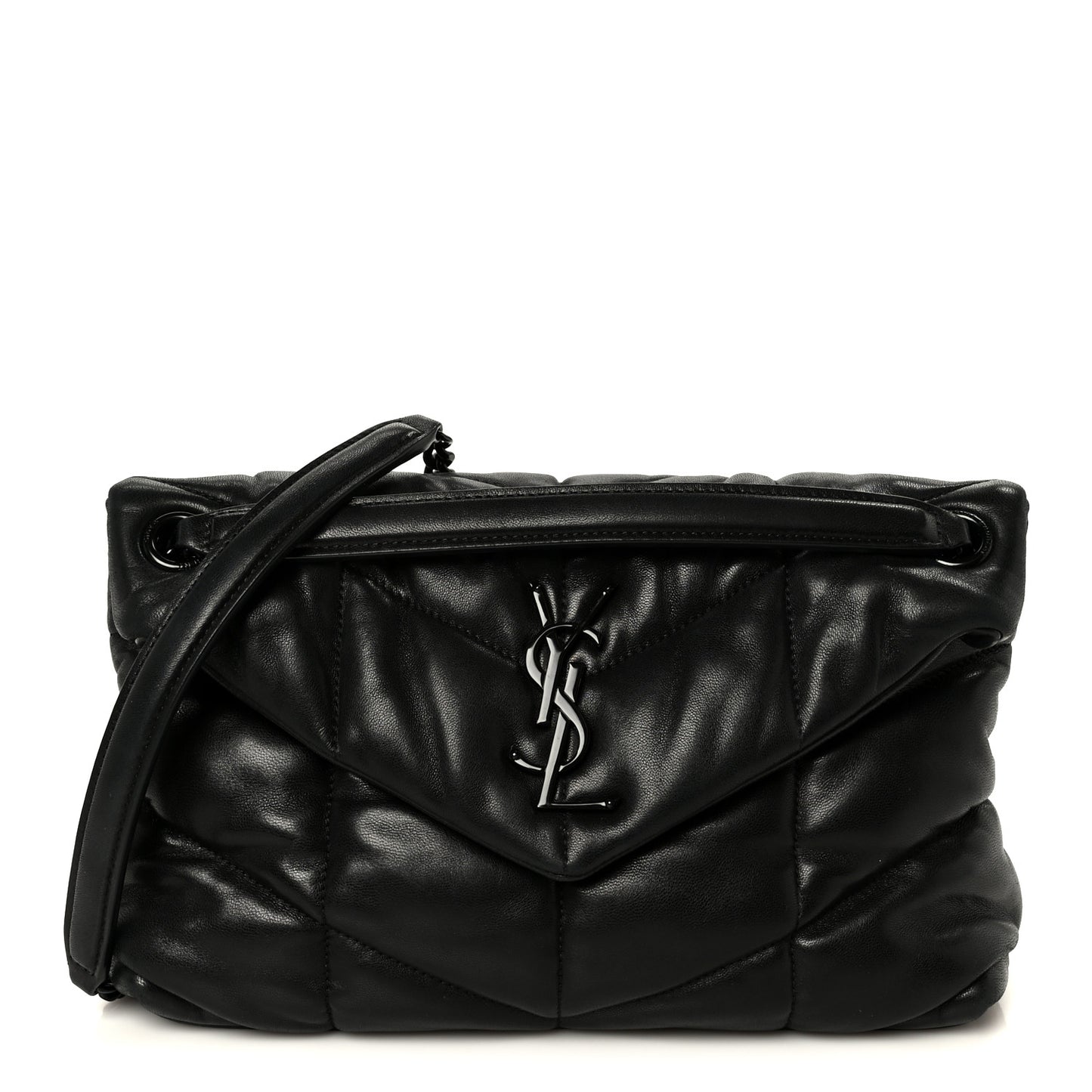 Lambskin Quilted Monogram Monochrome Small Loulou Puffer Chain Satchel Black