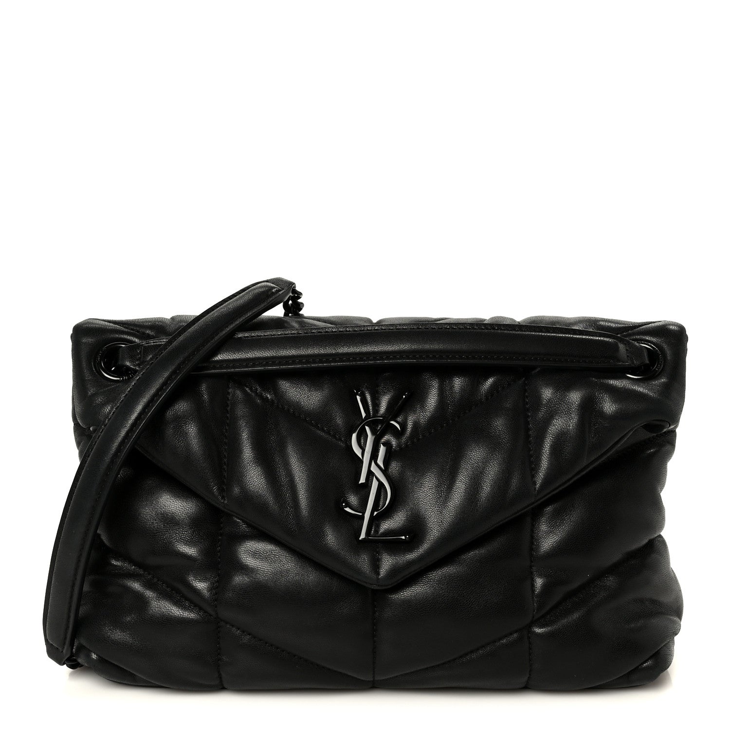 Saint Laurent Lambskin Quilted Monogram Monochrome Small Loulou Puffer Chain Satchel Black 1 of 11