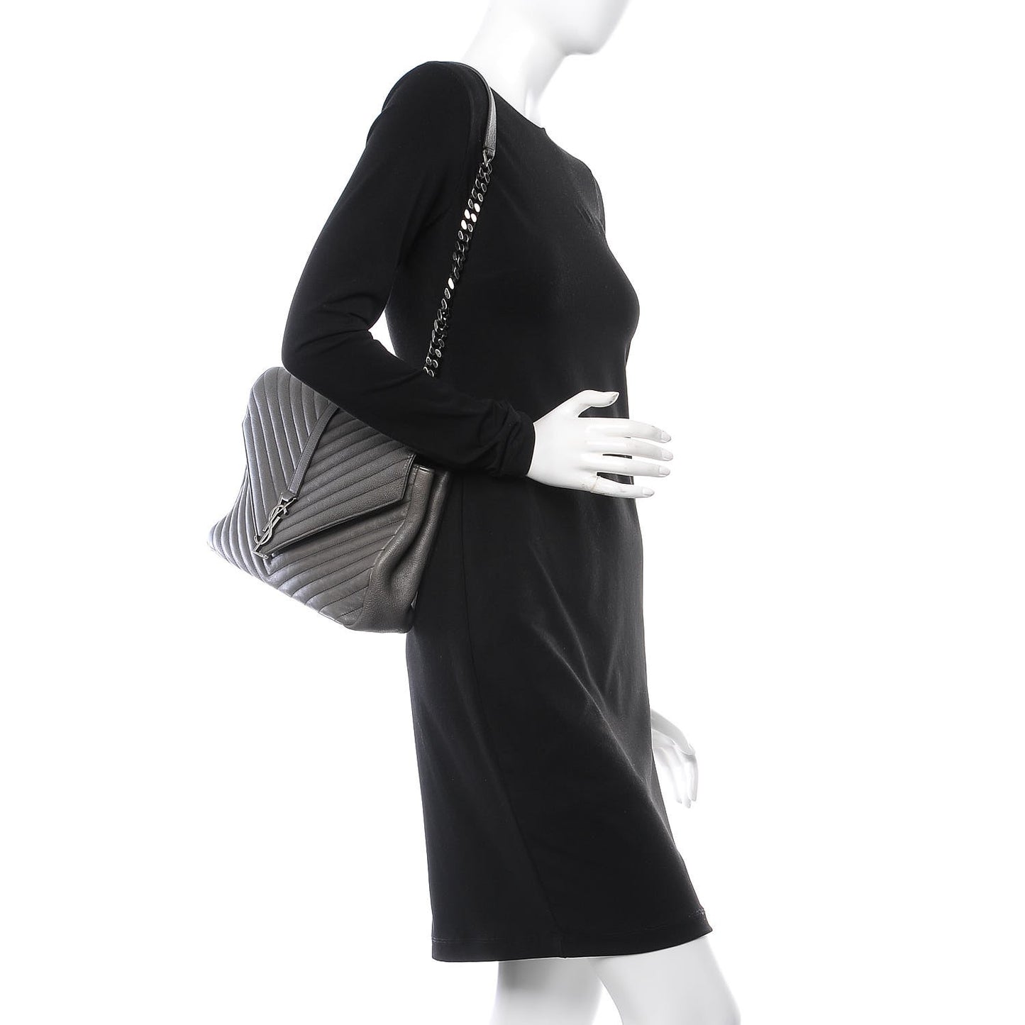 Sheepskin Matelasse Chevron Monogram Large College Satchel Dark Anthracite